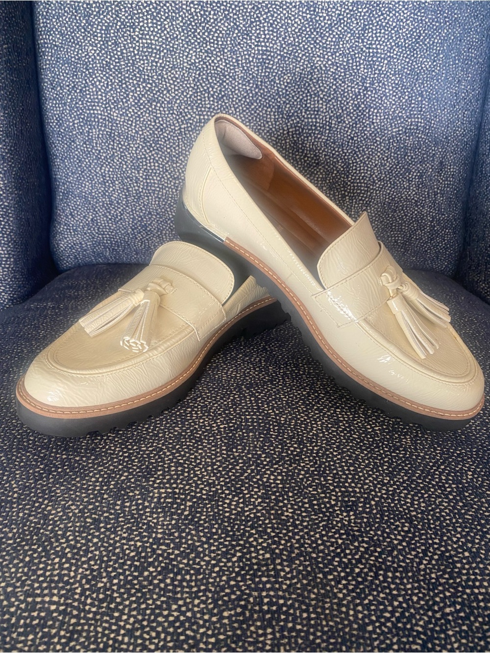 Franco Sarto Cream Patent Tassel Loafers